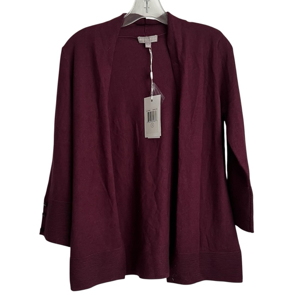 Evolution‎ Women's Burgundy Super Soft NWT Open Cardigan 3/4 length S